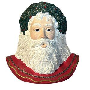 Vintage Christmas Santa Claus Hand Painted Pottery Figurine Head Bust